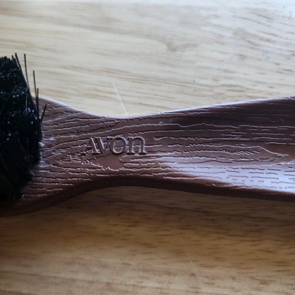 Vintage Avon Faux Wood Grain Hair Brush Black Bristles Brown Plastic Handle
